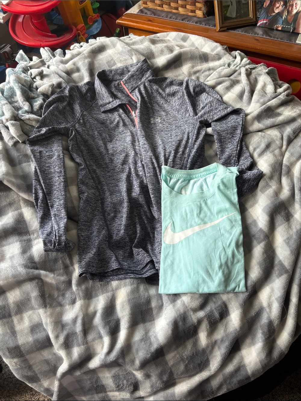 Nike Mint Green T with White Swoosh & Gray under armour Zip-Up Pullover
